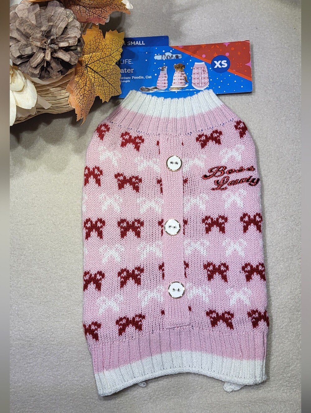 Vibrant Life NWT Pink "Boss Lady" Holiday Pet Sweater For Cats & Dogs - Picture 2 of 9